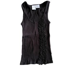 Armani Exchange Black Ribbed Tank with Side Ruffle Trim